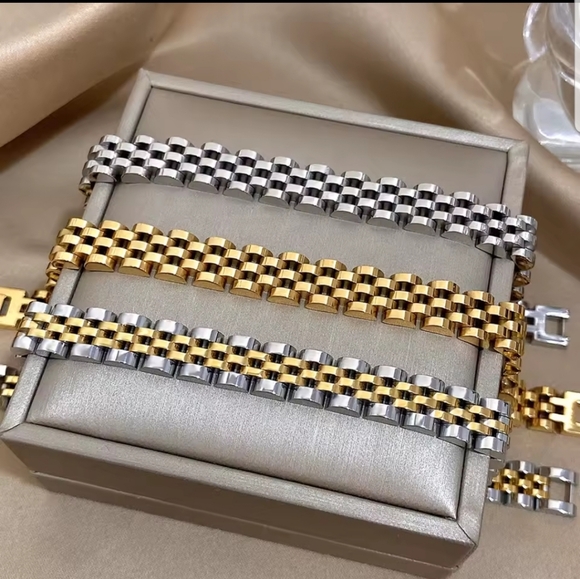 5Layer 10mm Beaded Bracelet 2 tone Classic Stainless steel Band Watch Chain Bang - Picture 4 of 4